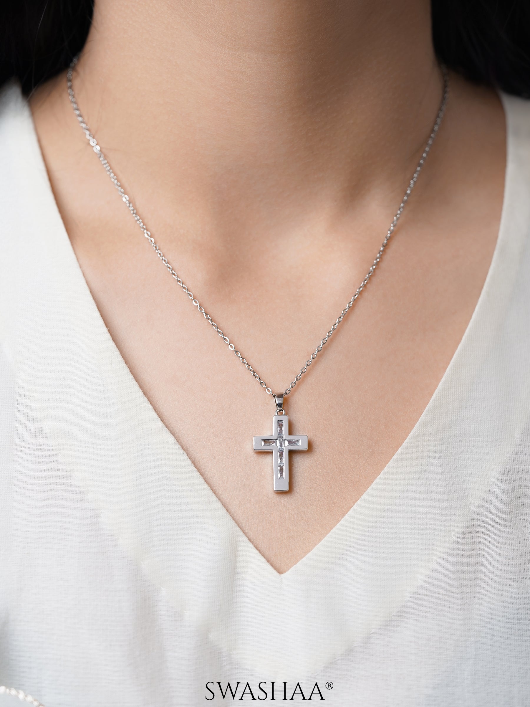 Elira Cross Baguette Necklace