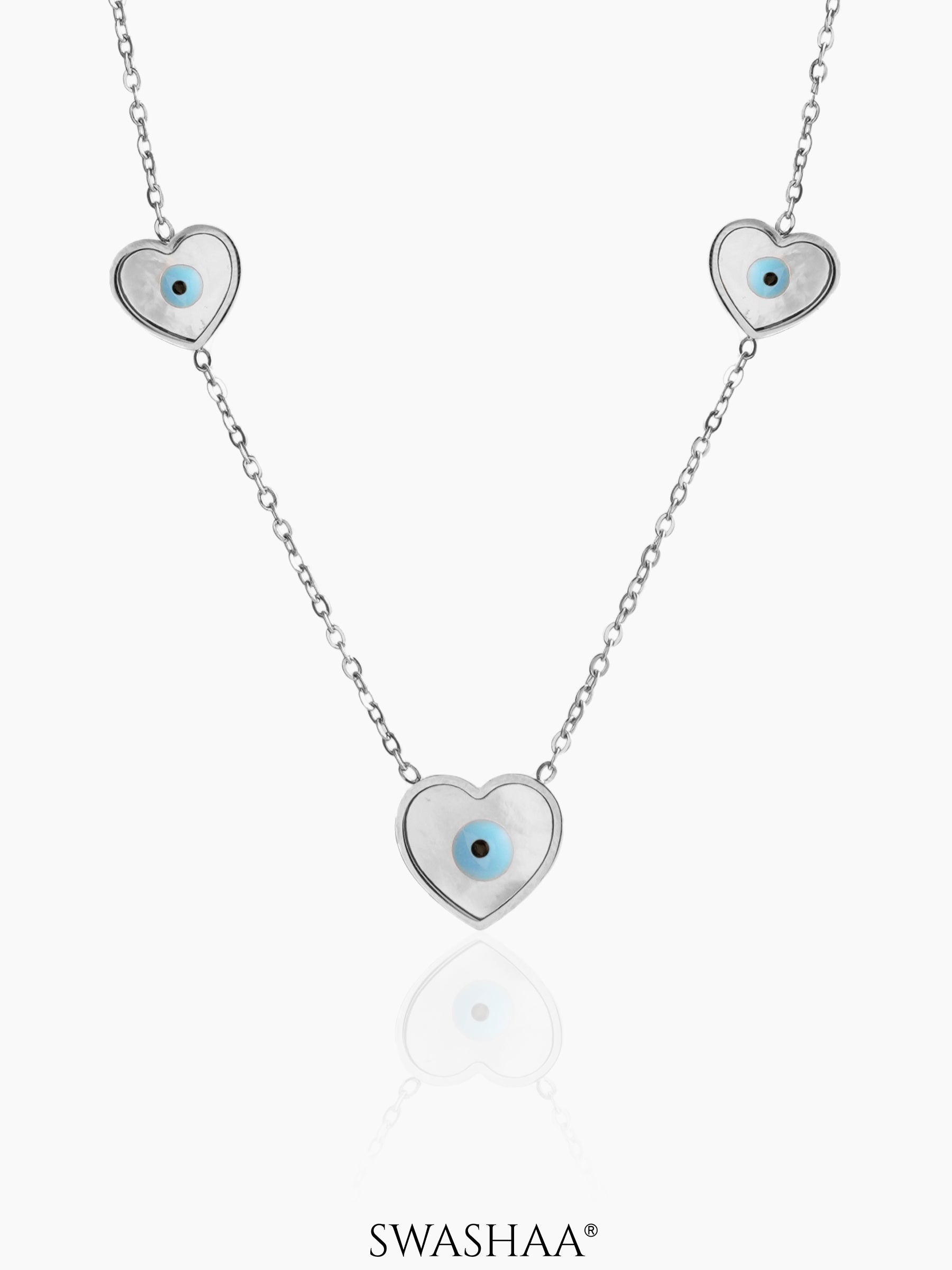 Elle Evil Eye Heart Charm Silver Necklace