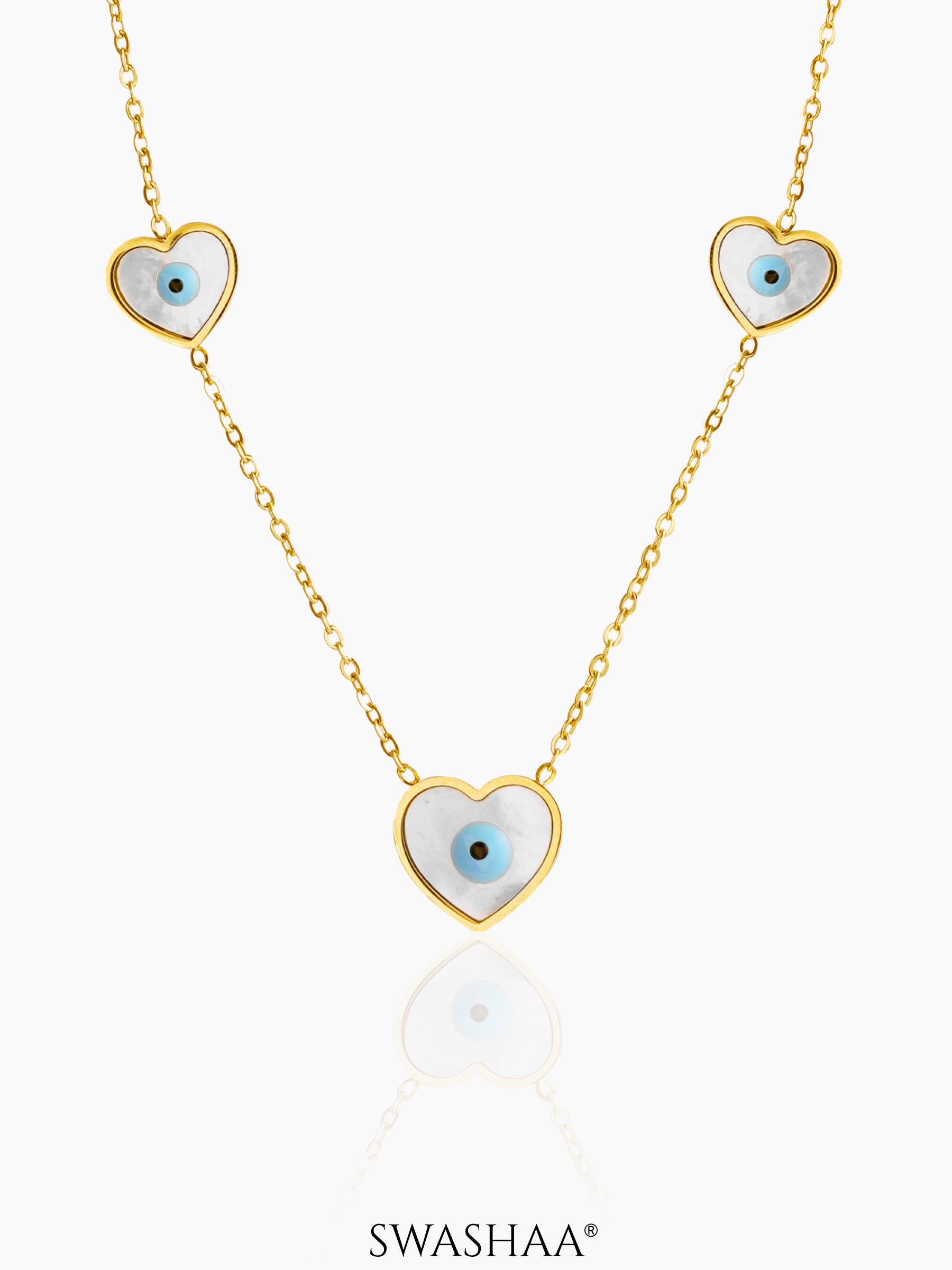 Elle Evil Eye Heart Charm 18k Gold Chain Plated Necklace