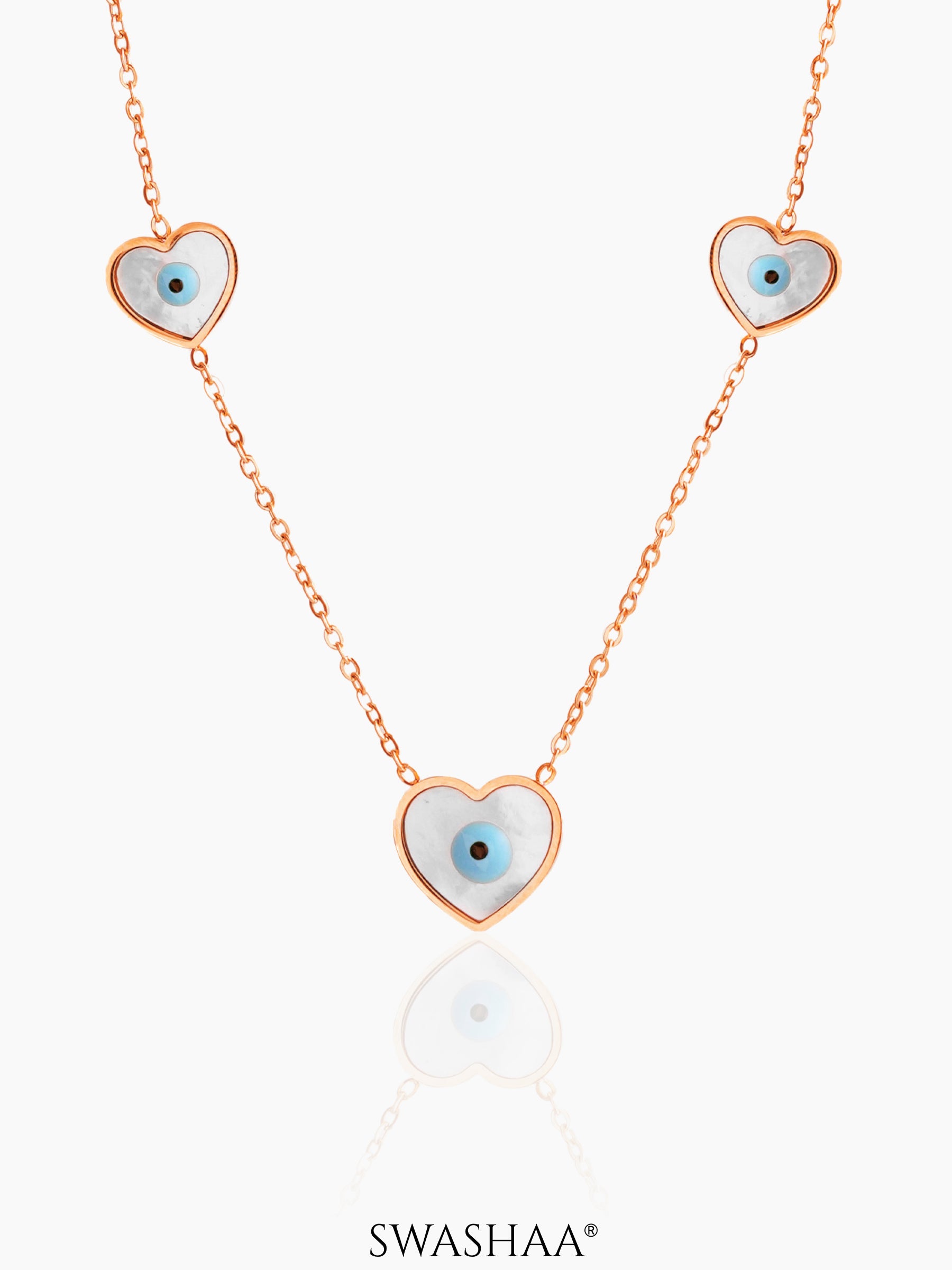 Elle Evil Eye Heart Charm Rosegold Chain Plated Necklace