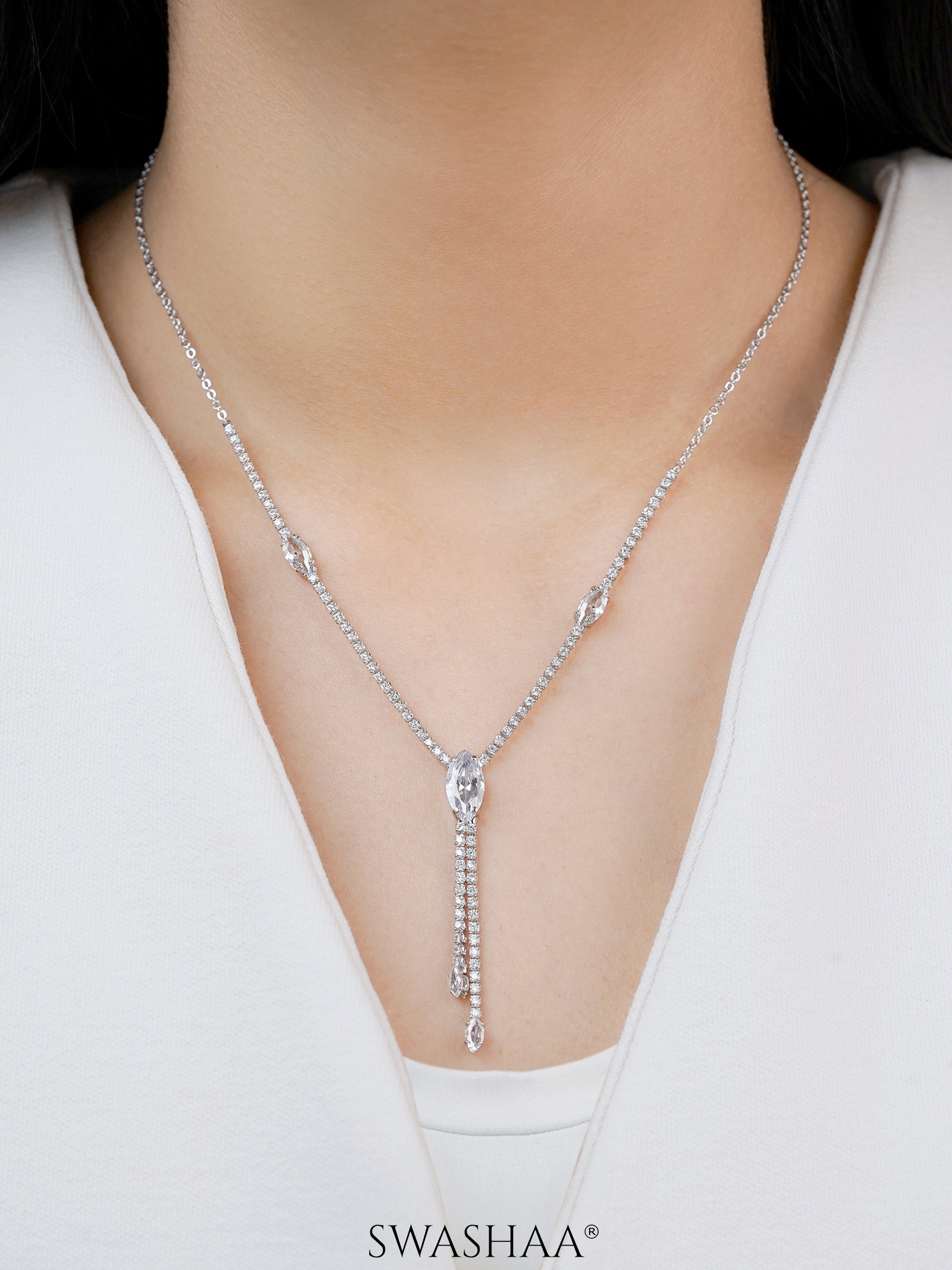 Elsie Oval Crystal Drop Y-shaped Necklace