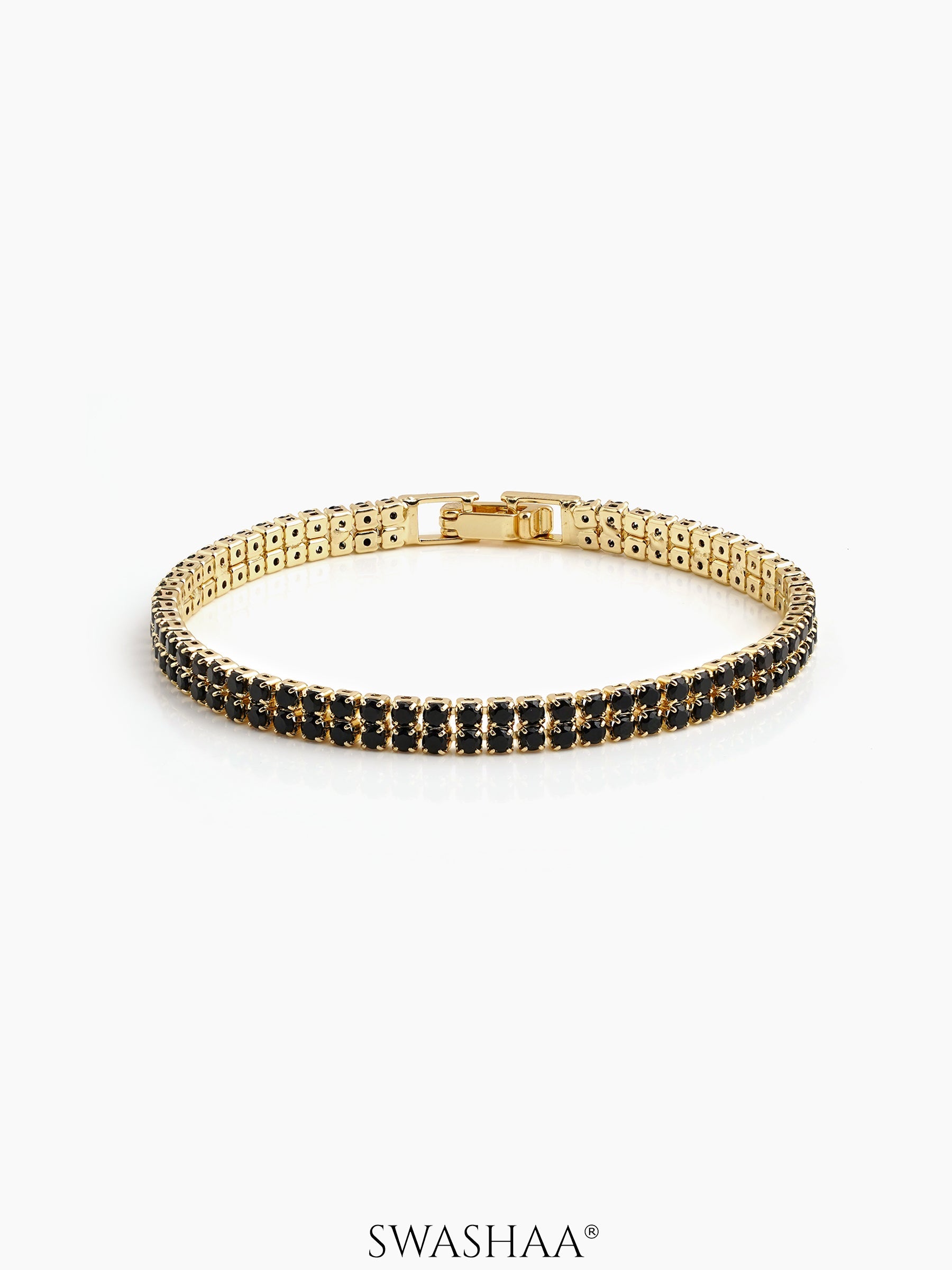 Elvra Diamond Tennis Men's Bracelet Black - 18K Gold Plated
