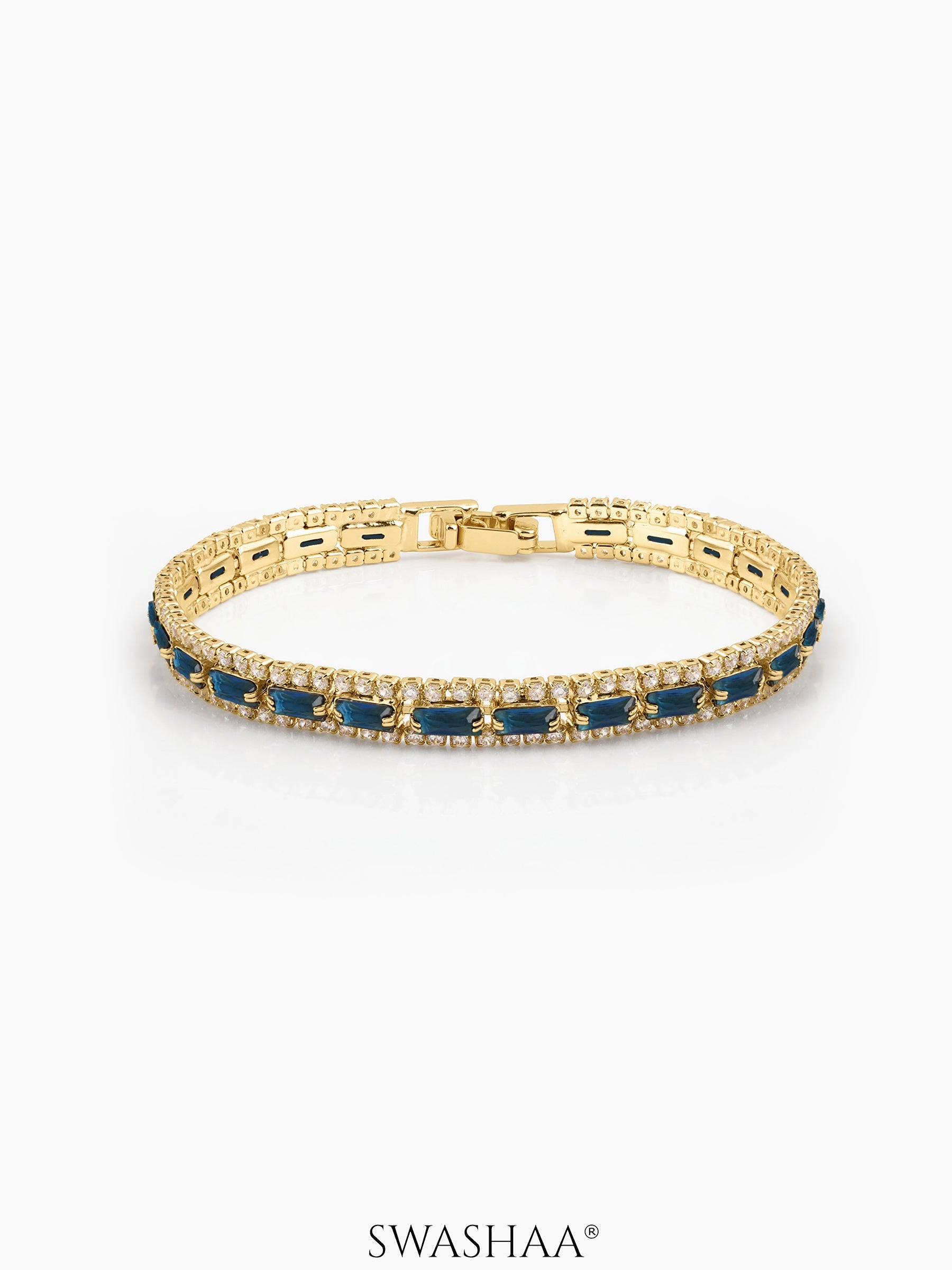 Elzira Diamond Tennis Bracelet Blue - 18K Gold Plated