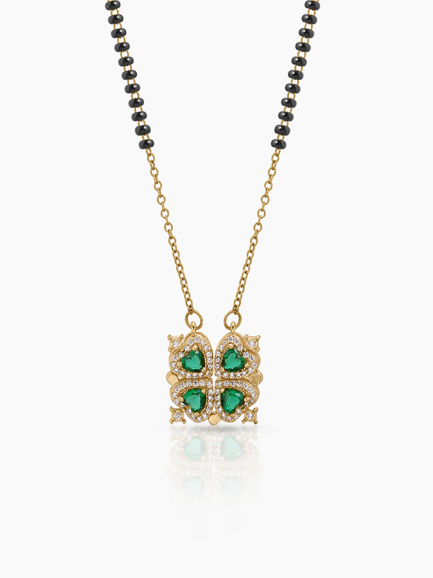 Emerald Shiny 18K Gold Plated Clover Mangalsutra
