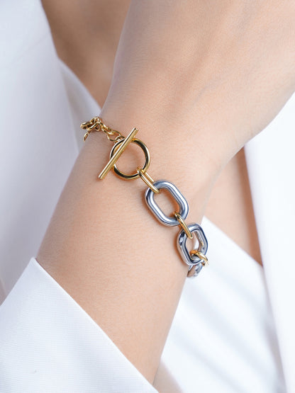 Erien Dual Tone 18K Gold Plated Link Bracelet