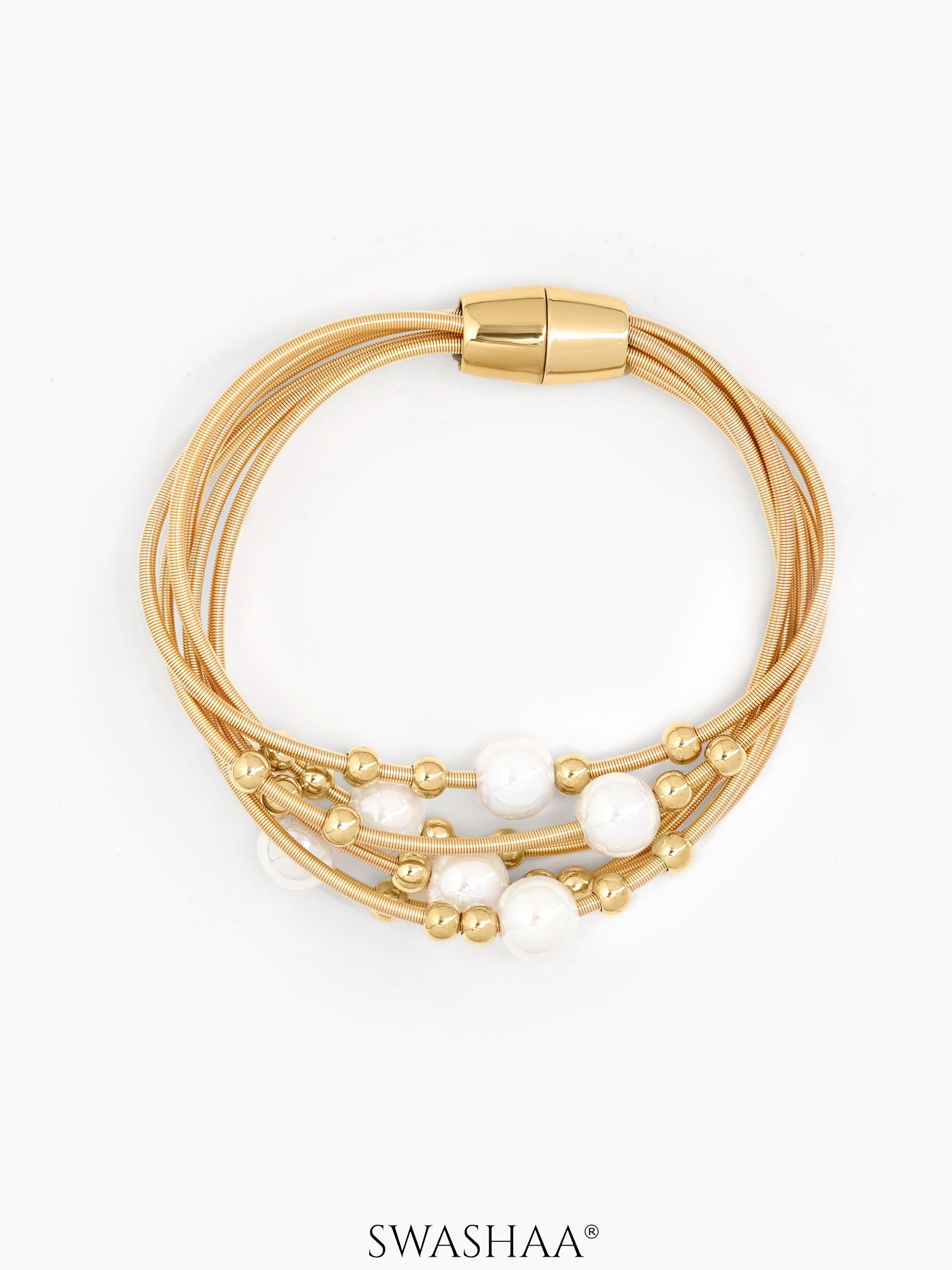 Eviora Pearl Layered Chain Bracelet 18K Gold Plated