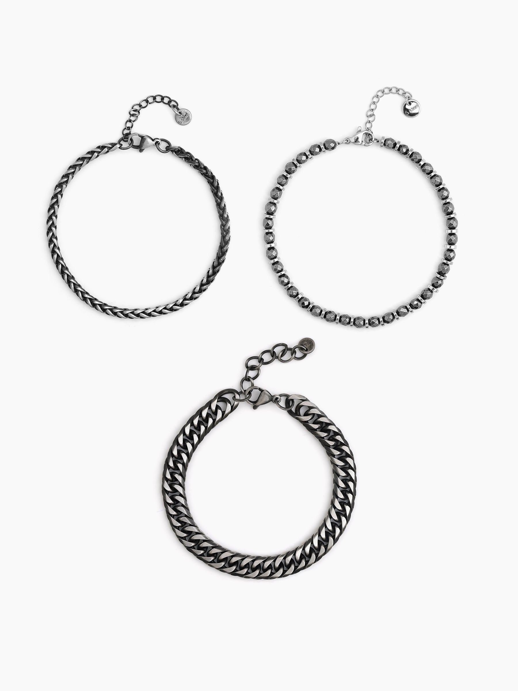Evran Chain Beaded Silver - Black Men’s Bracelet Set
