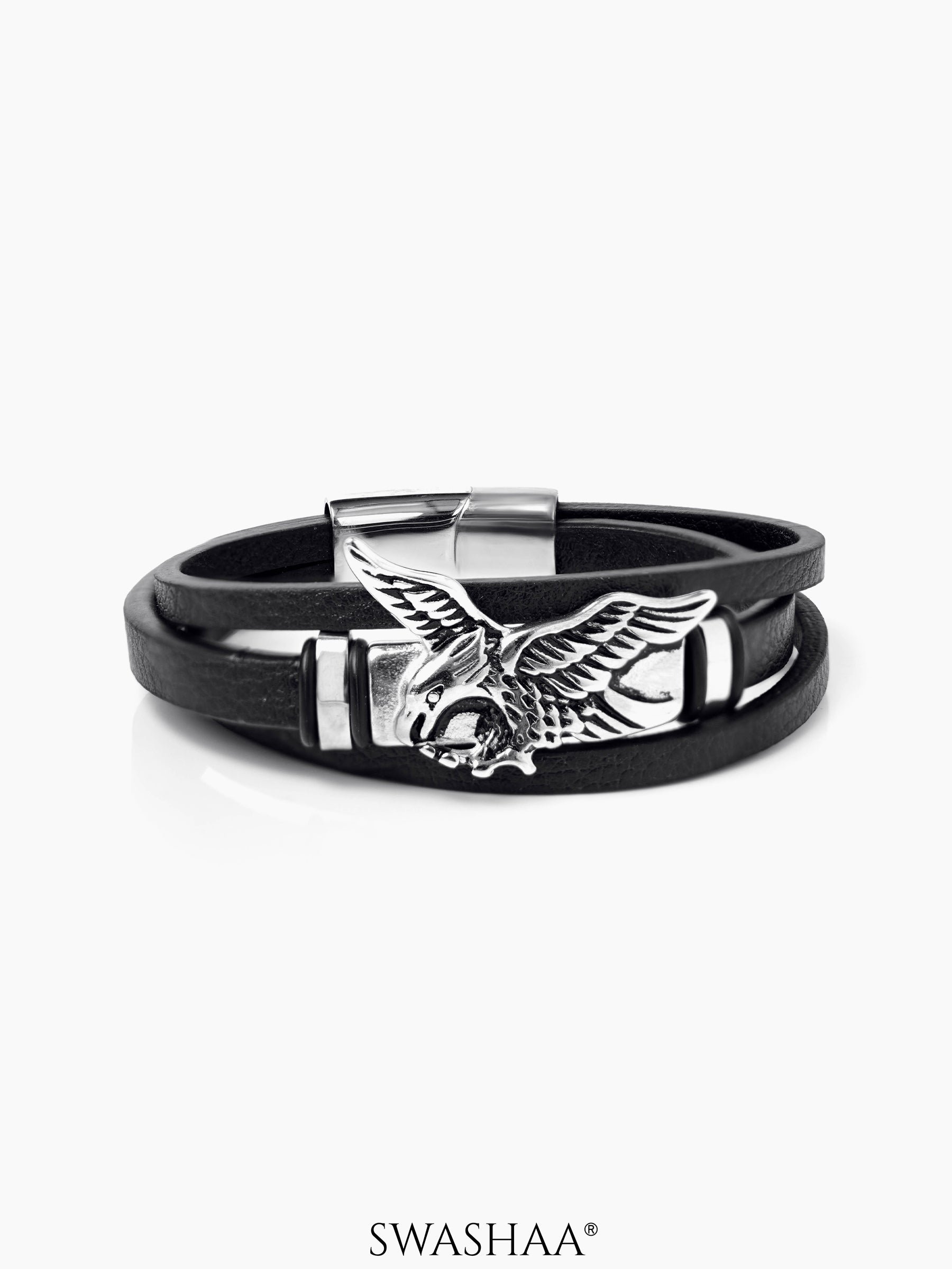 Falwn Men's Leather Bracelet Black