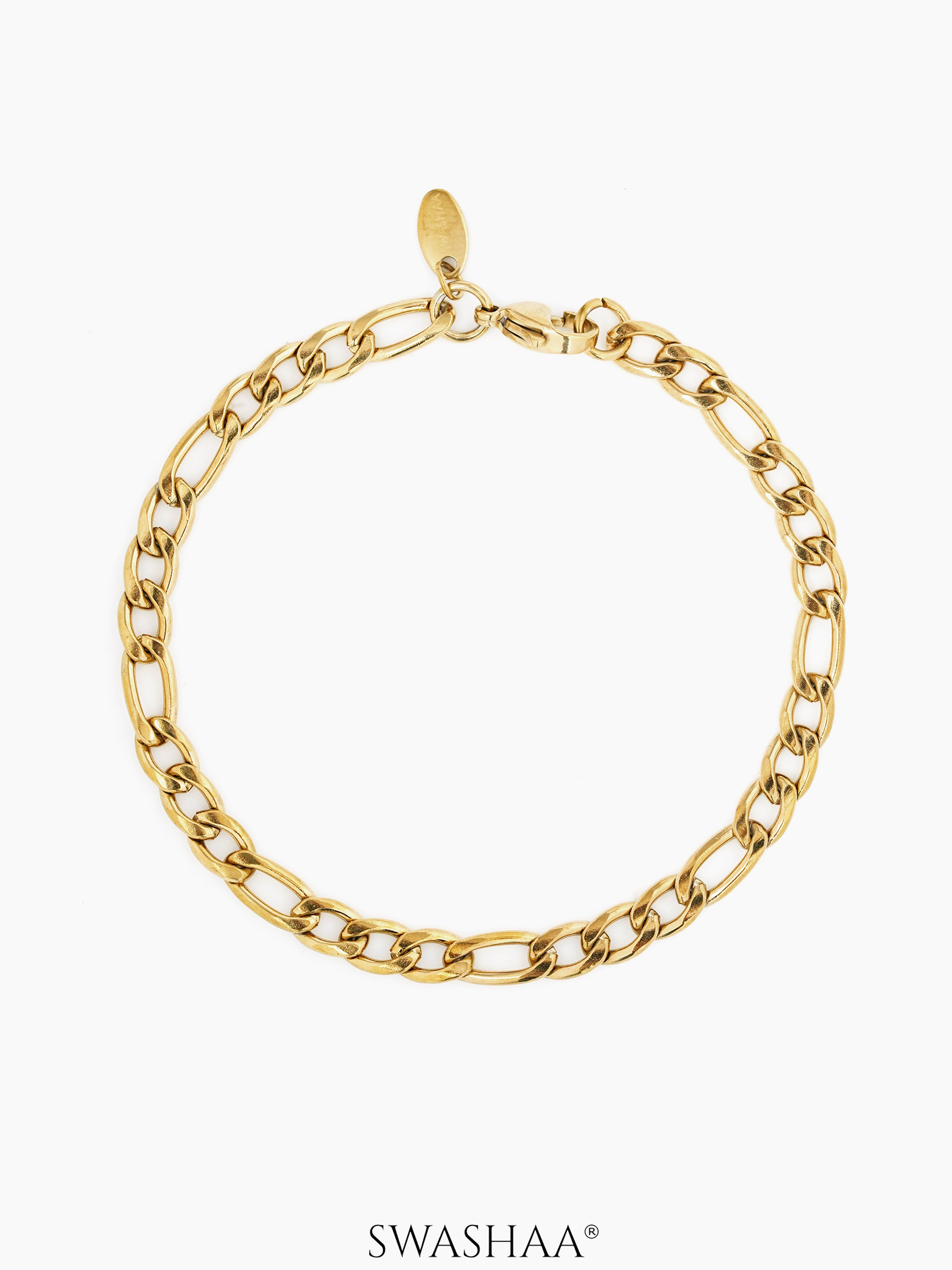 Figaro Chain 5 MM Men's Bracelet 18K Gold Plated