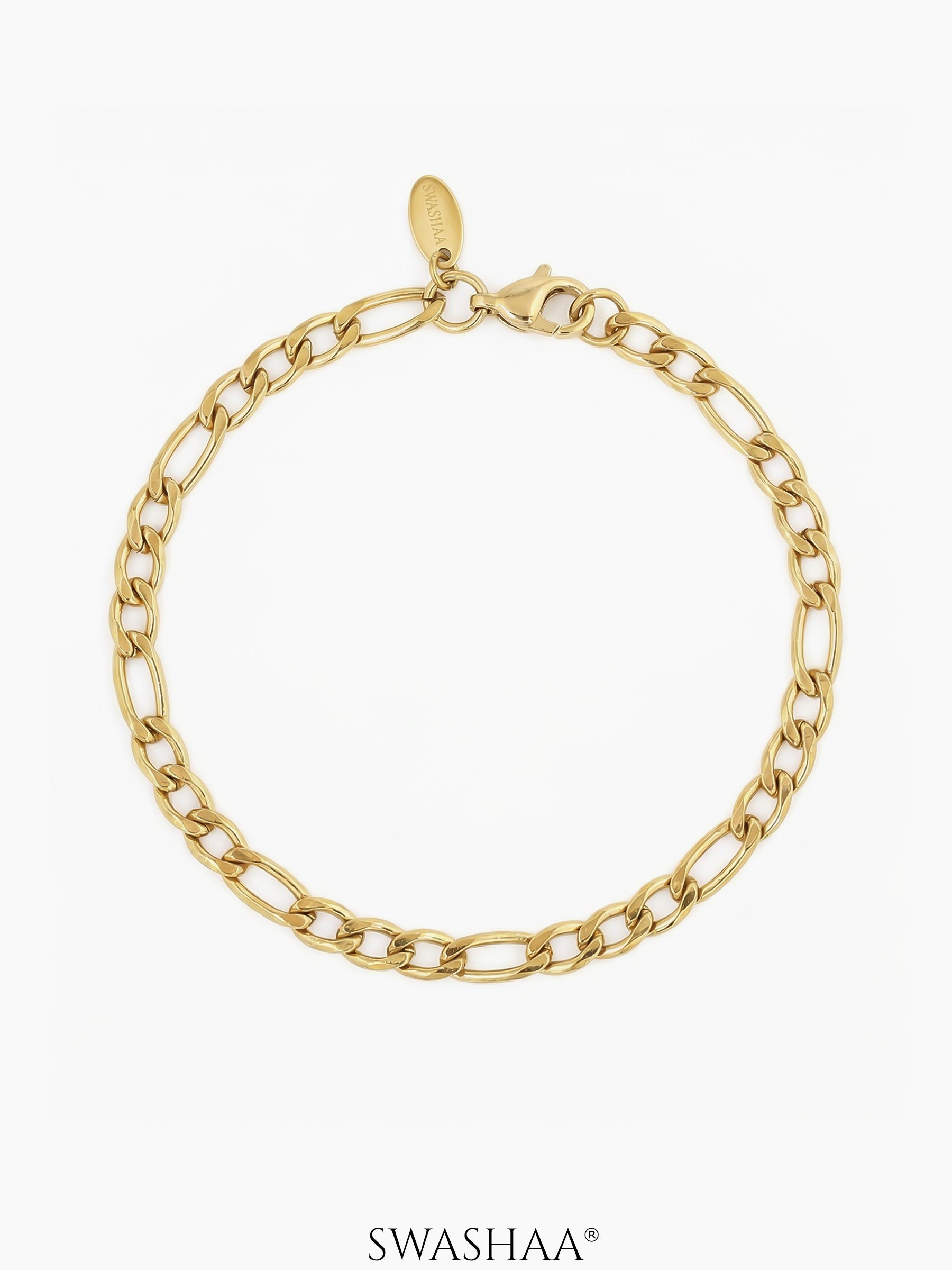 Figaro Chain 2MM Women's Bracelet 18K Gold Plated