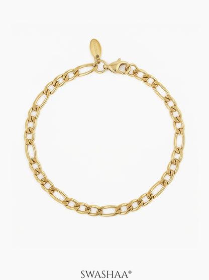 Figaro Chain 2MM Women's Bracelet 18K Gold Plated