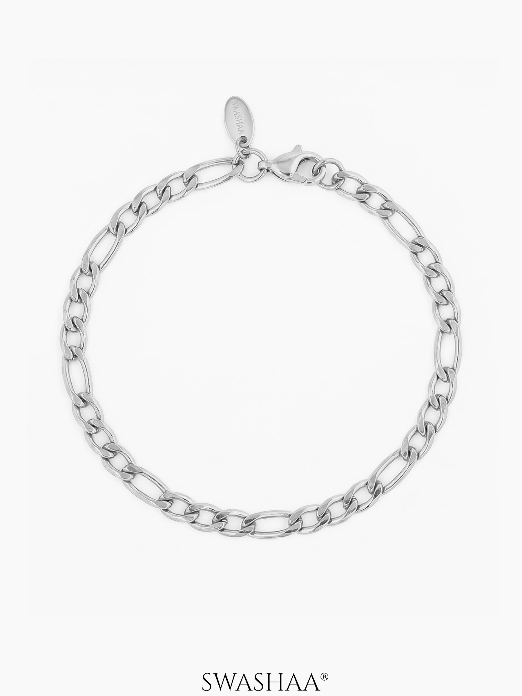 Figaro Chain 2MM Women's Bracelet Silver