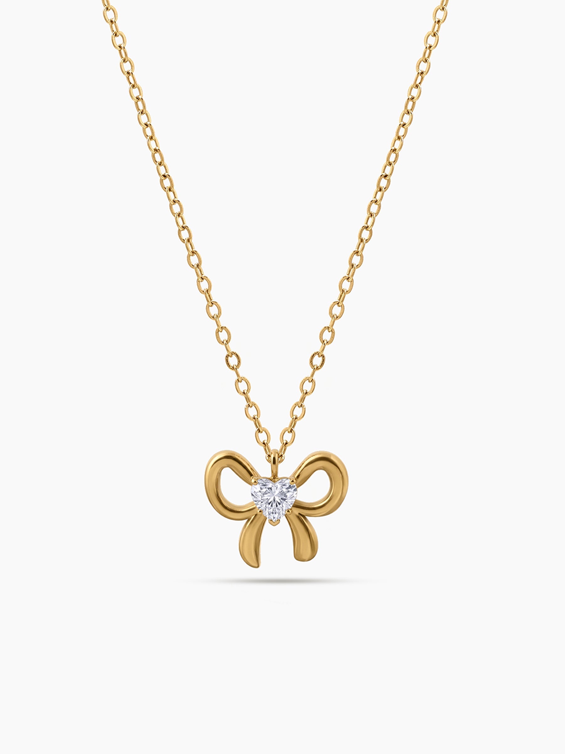 Florina Bow Heart Solitaire 18K Gold Plated Necklace Gold