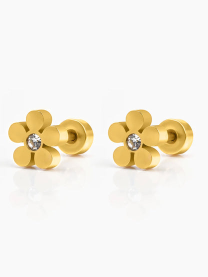 Flower Solitaire 18K Gold Plated Kid's Stud Earrings