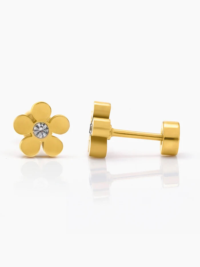 Flower Solitaire 18K Gold Plated Kid's Stud Earrings Gold