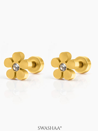 Flower Solitaire 18K Gold Plated Kid's Stud Earrings