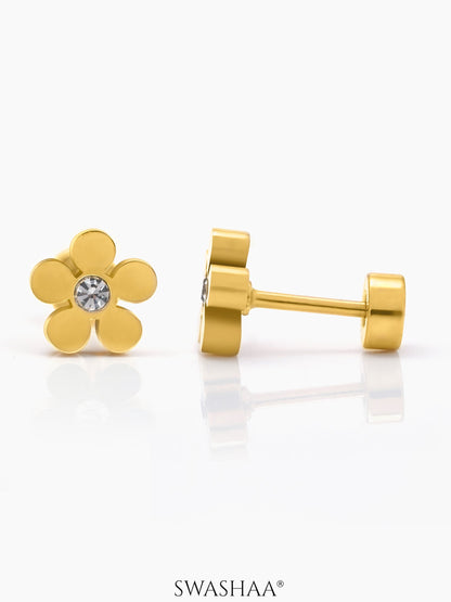 Flower Solitaire 18K Gold Plated Kid's Stud Earrings Gold