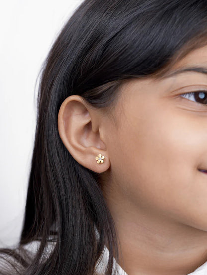 Flower Solitaire 18K Gold Plated Kid's Stud Earrings