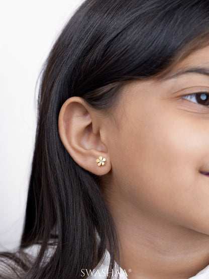 Flower Solitaire 18K Gold Plated Kid's Stud Earrings