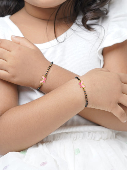 Fluffy Pink Butterfly 18K Gold Plated Kid's Nazariya Bracelet