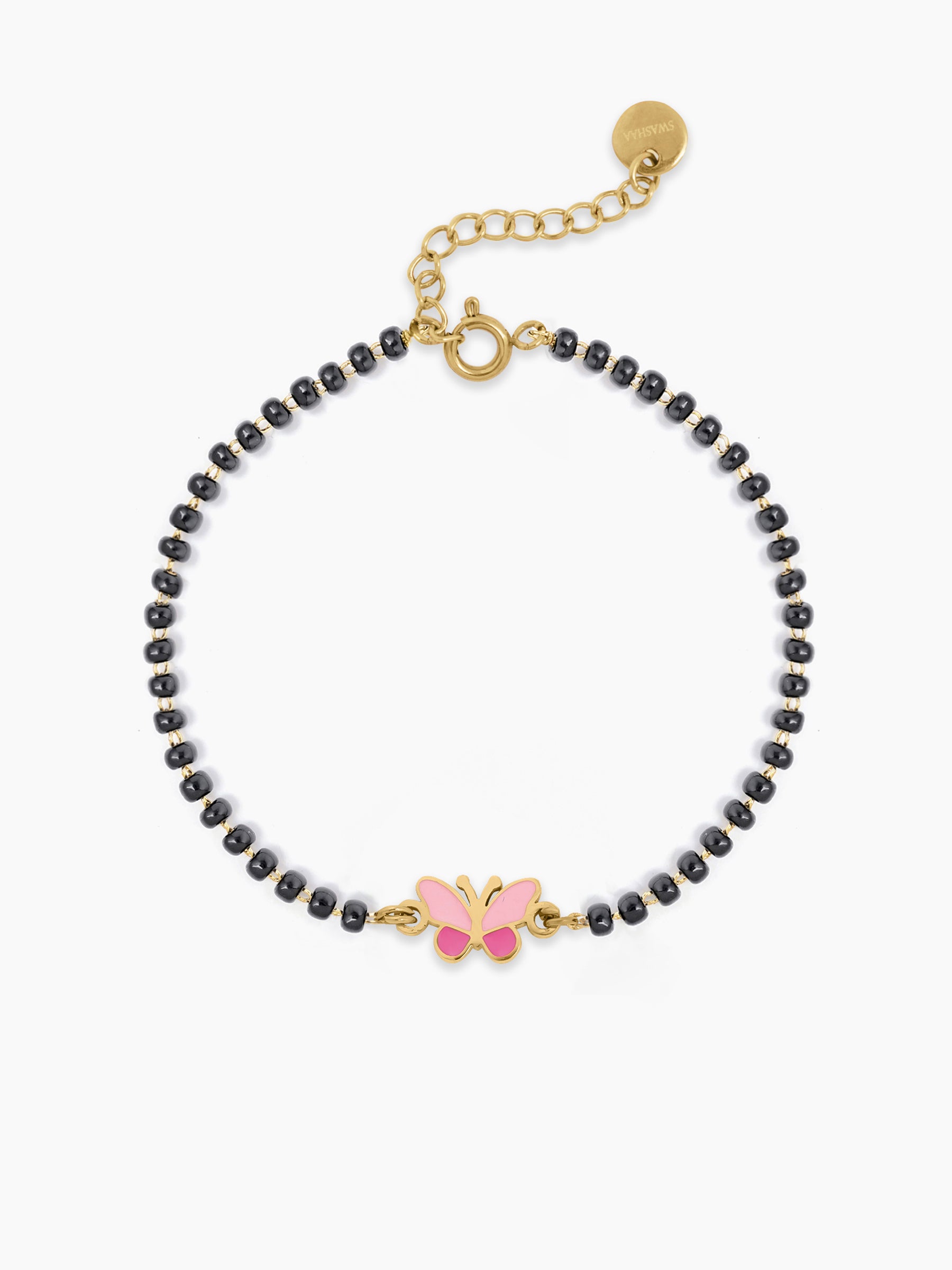 Fluffy Pink Butterfly 18K Gold Plated Kid's Nazariya Bracelet Gold