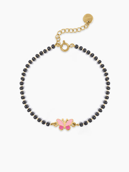 Fluffy Pink Butterfly 18K Gold Plated Kid's Nazariya Bracelet Gold
