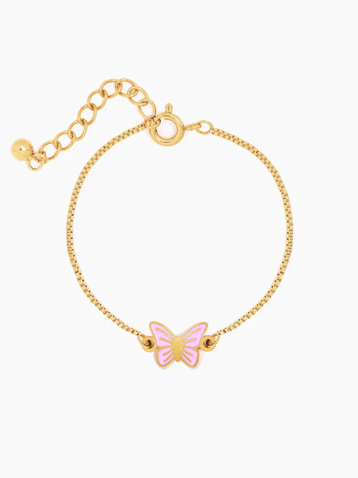 Flur Pink Butterfly Charm 18K Gold Plated Kid's Bracelet Gold