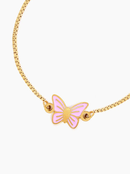 Flur Pink Butterfly Charm 18K Gold Plated Kid's Bracelet