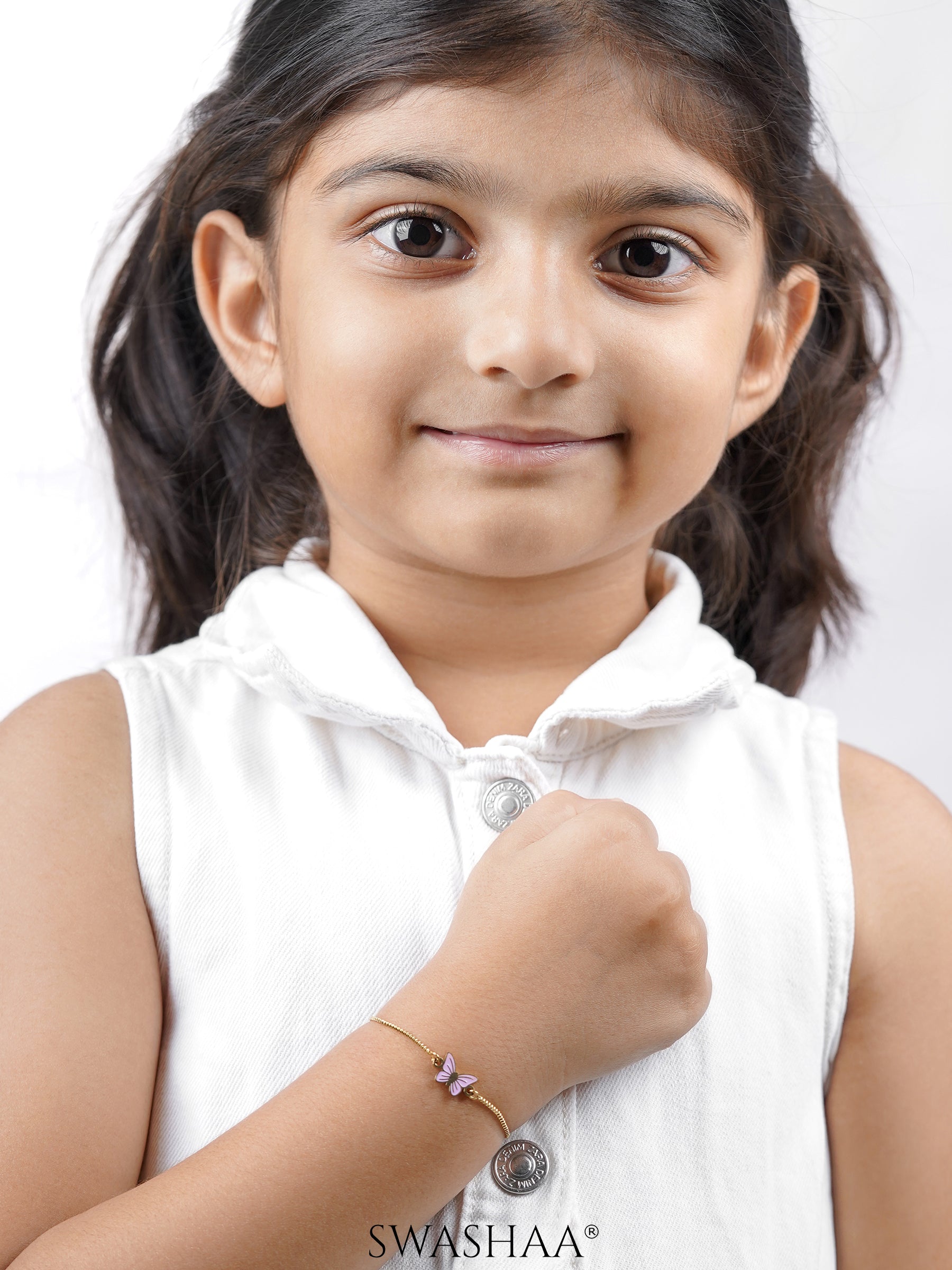 Flur Pink Butterfly Charm 18K Gold Plated Kid's Bracelet