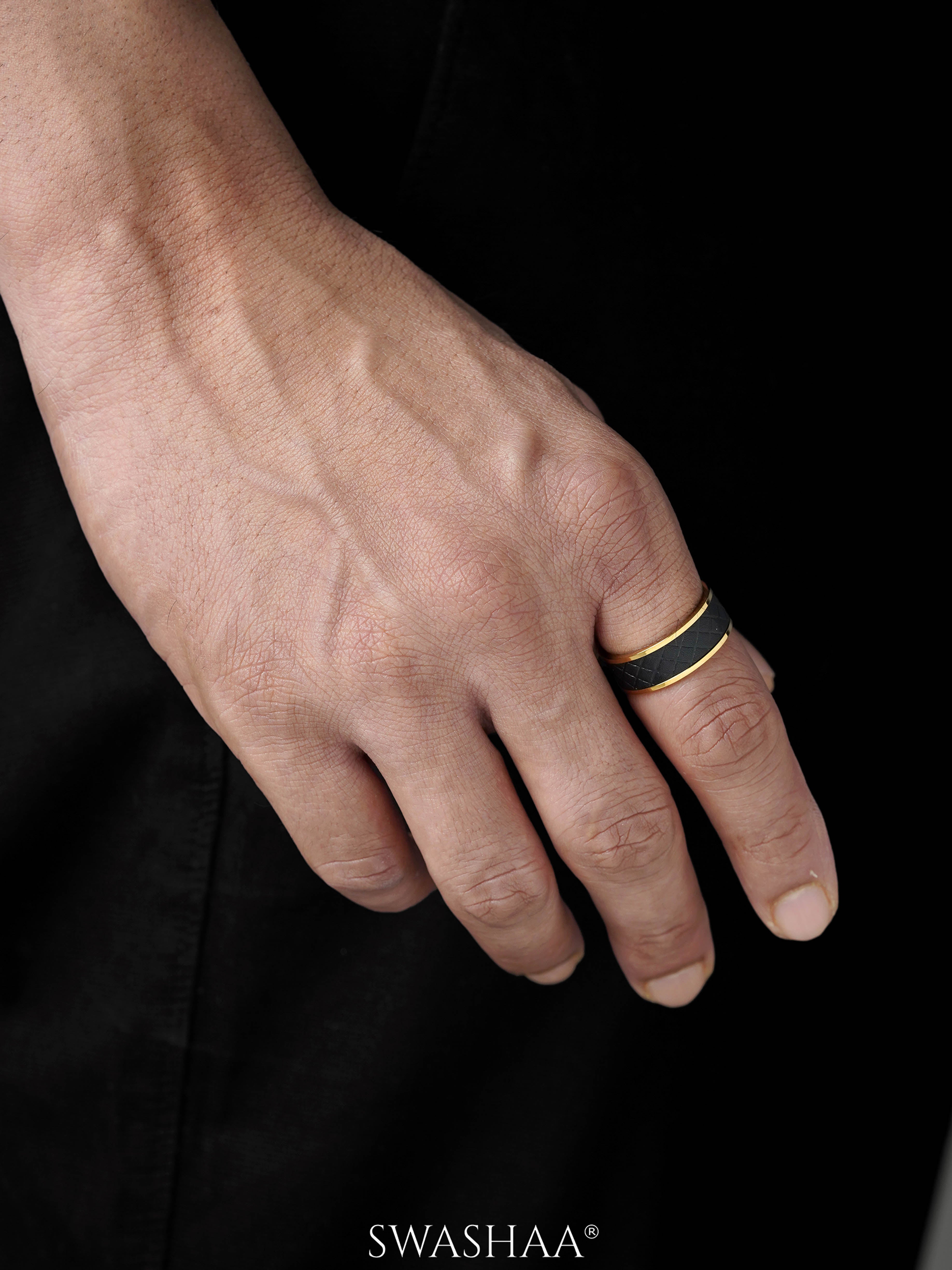 Fred Leather 18K Gold Plated Men's Ring