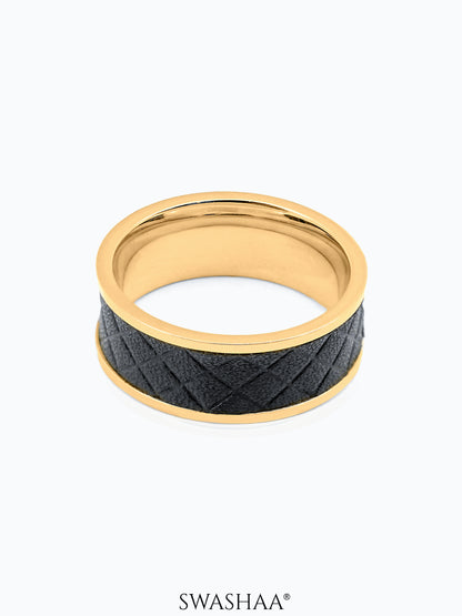 Fred Leather 18K Gold Plated Men's Ring Gold