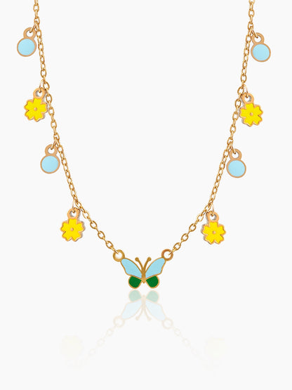 Furry Butterfly 18K Gold Plated Kid's Jewelry Set Of 2 – Necklace & Earrings
