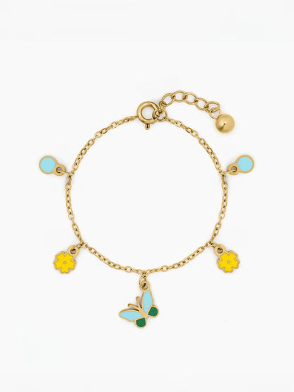 Furry Butterfly 18K Gold Plated Kid's Jewelry Set Of 3 - Necklace, Bracelet & Earrings