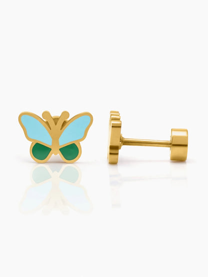 Furry Butterfly 18K Gold Plated Kid's Jewelry Set Of 3 - Necklace, Bracelet & Earrings