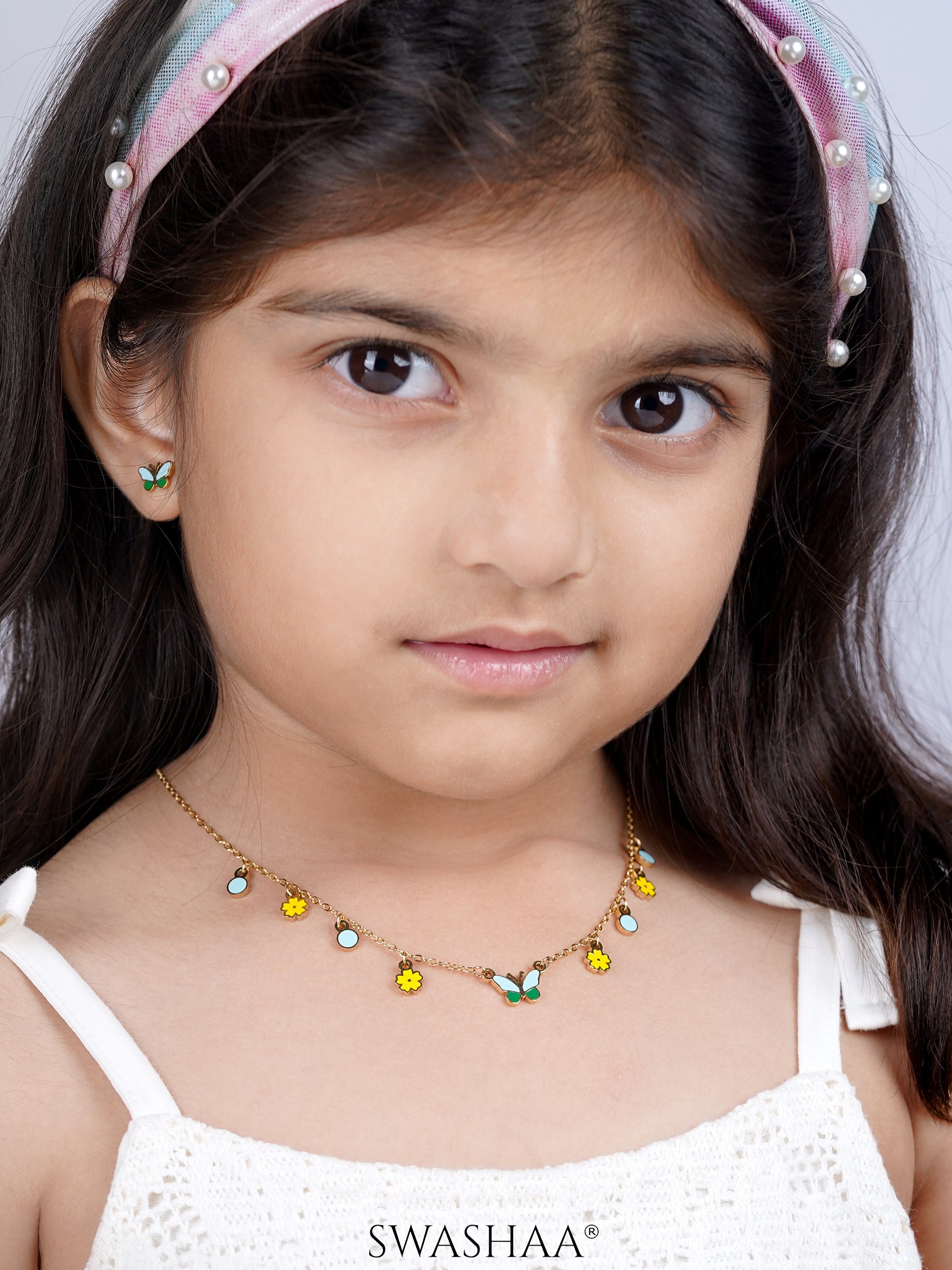 Furry Butterfly Kid's Jewelry Set Of 2 – Necklace & Earrings