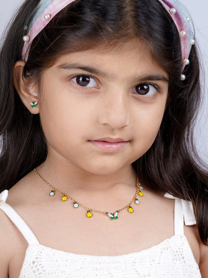 Furry Butterfly 18K Gold Plated Kid's Jewelry Set Of 2 – Necklace & Earrings