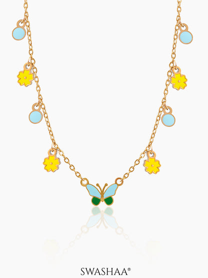 Furry Butterfly Kid's Jewlery Set Of 3 - Necklace, Bracelet & Earrings