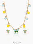 Furry Butterfly Kid's Jewelry Set Of 2 – Necklace & Earrings Gold