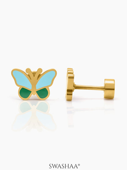 Furry Butterfly 18K Gold Plated Kid's Stud Earrings Gold