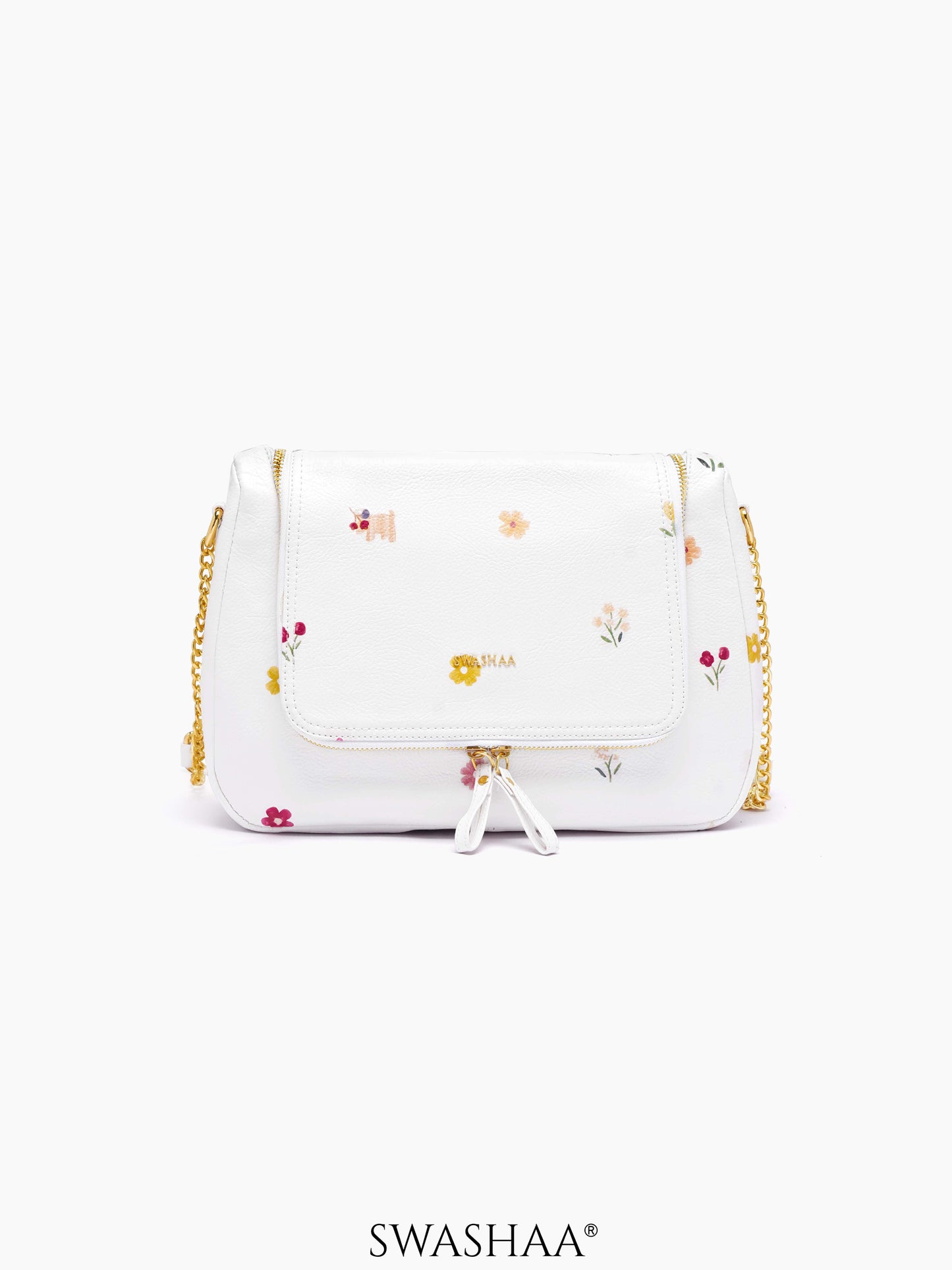 Garden Gems White Leather Shoulder Bag