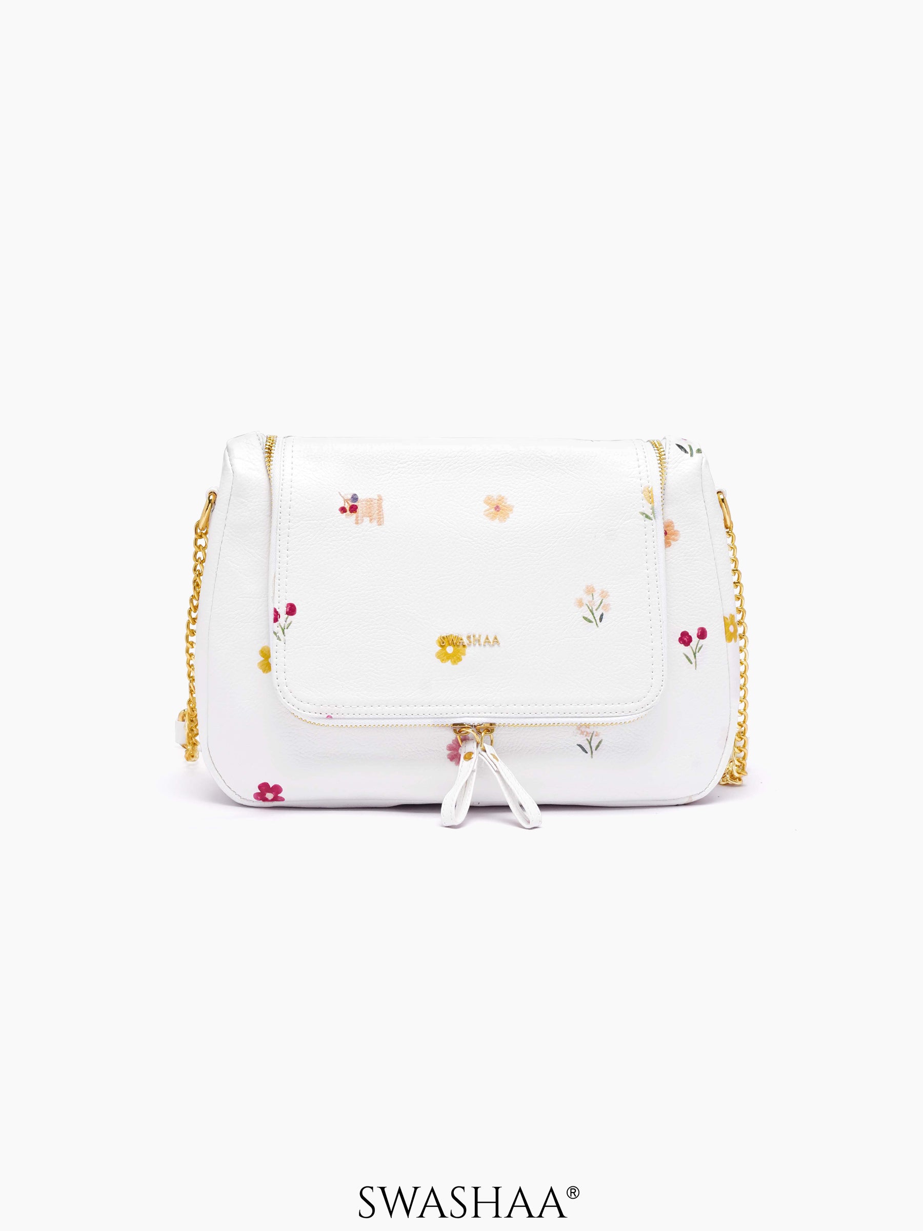 Garden Gems White Leather Shoulder Bag