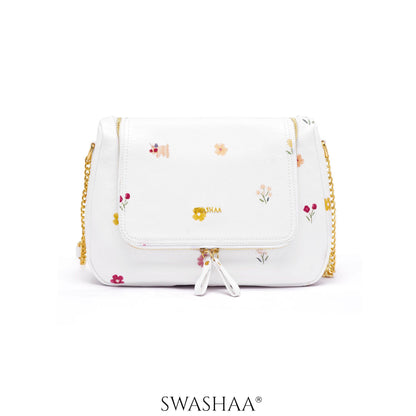 Garden Gems White Leather Shoulder Bag White Floral