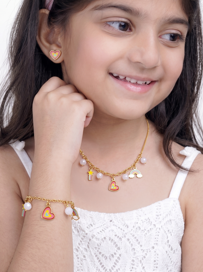 Dora Charms 18K Gold Plated Kid's Jewelry Set Of 3 - Necklace, Bracelet & Earrings