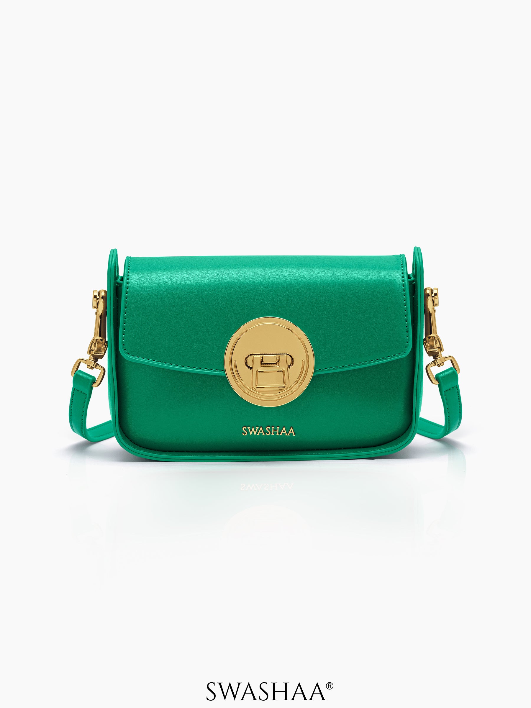Giva Emerald Luxe Clasp Leather Sling Bag Emerald Green