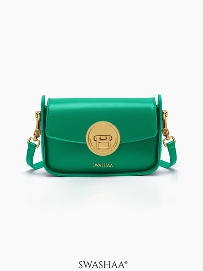Giva Emerald Luxe Clasp Leather Sling Bag Emerald Green