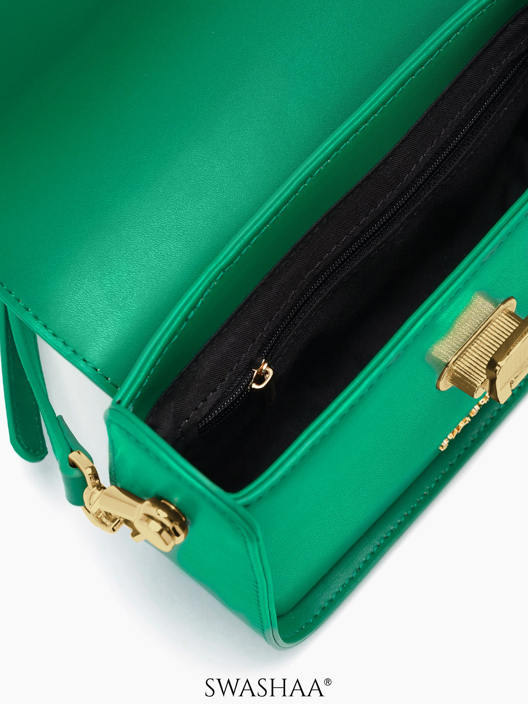 Giva Emerald Luxe Clasp Leather Sling Bag