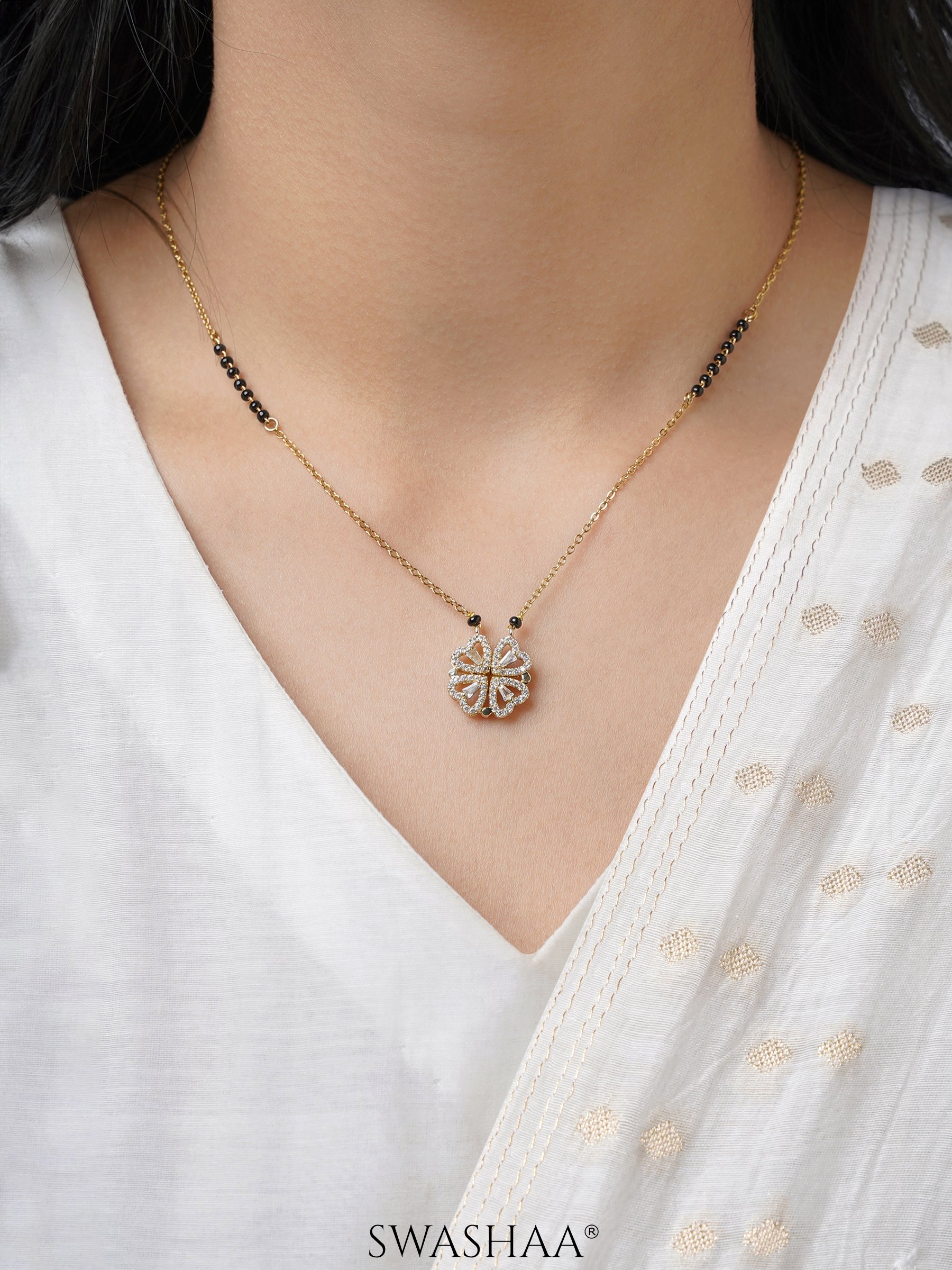 Gleaming Clover 18K Gold Plated Mangalsutra Jewelry Set Of 2 - Necklace & Earrings