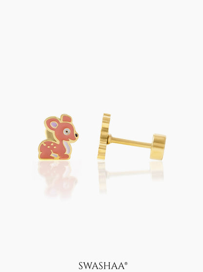 Goofy Deer 18K Gold Plated Kid's Earrings Gold
