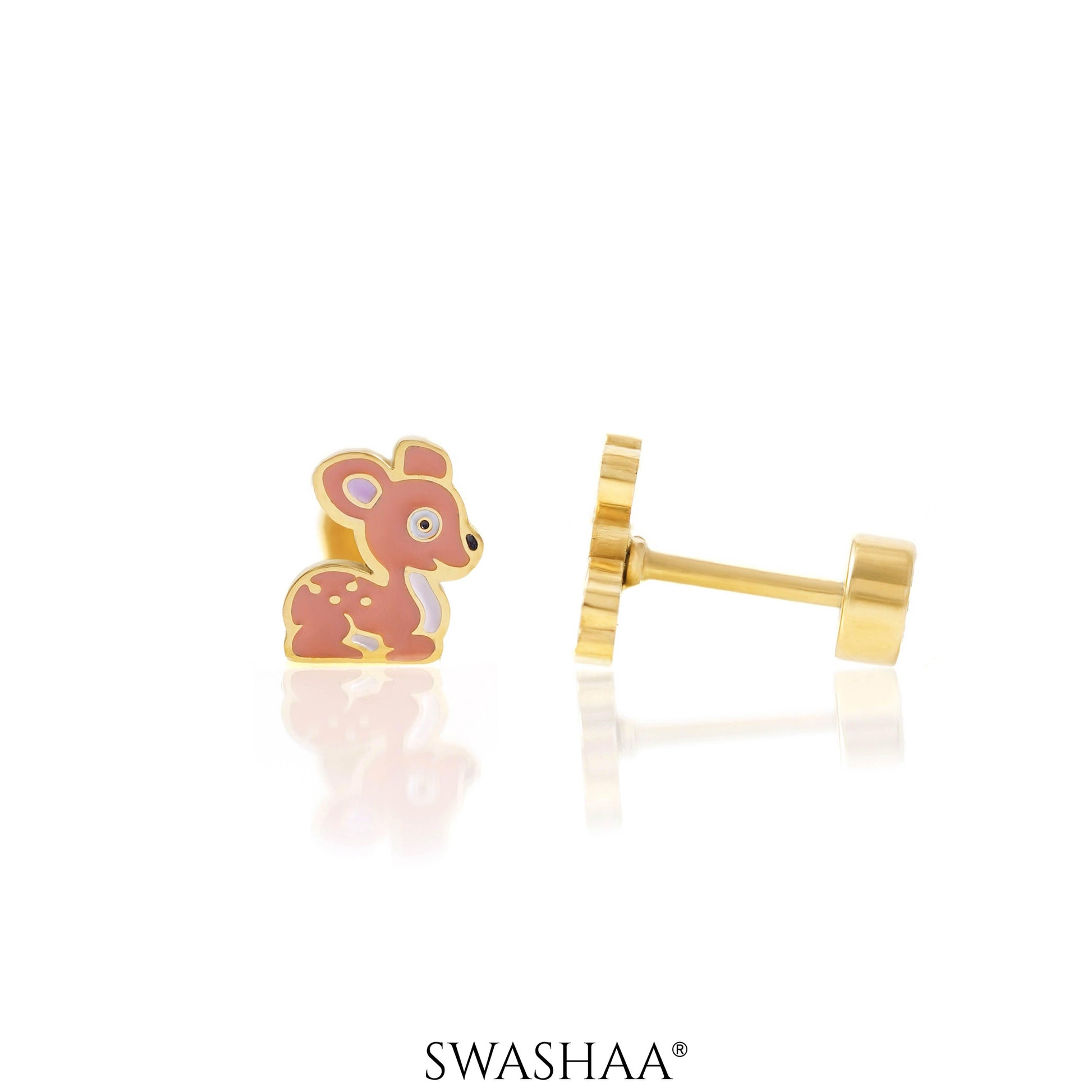 Goofy Deer 18K Gold Plated Kid's Earrings Gold