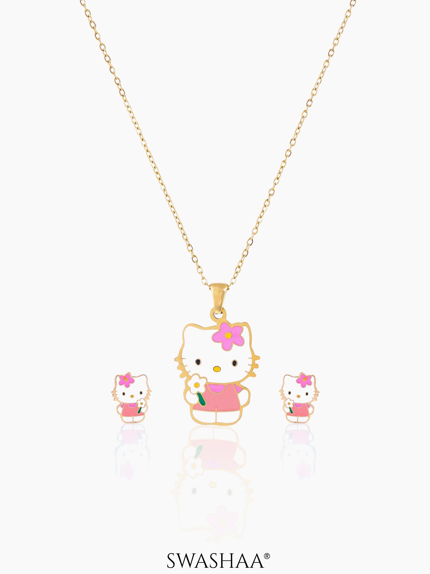 Hawa Cutie Kitty 18K Gold Plated Kid's Pendant Necklace Set Gold